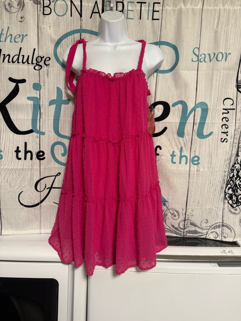 Altar'd State Bright Pink Tiered Dot Sundress